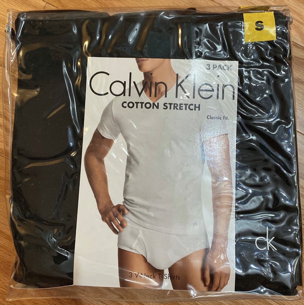 NEW Calvin Klein Men's Cotton Stretch V-Neck T-Shirt Classic Fit 3-pack Black S